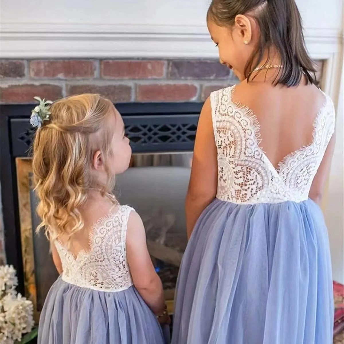 Princess Lace Backless Tulle A-line Dress