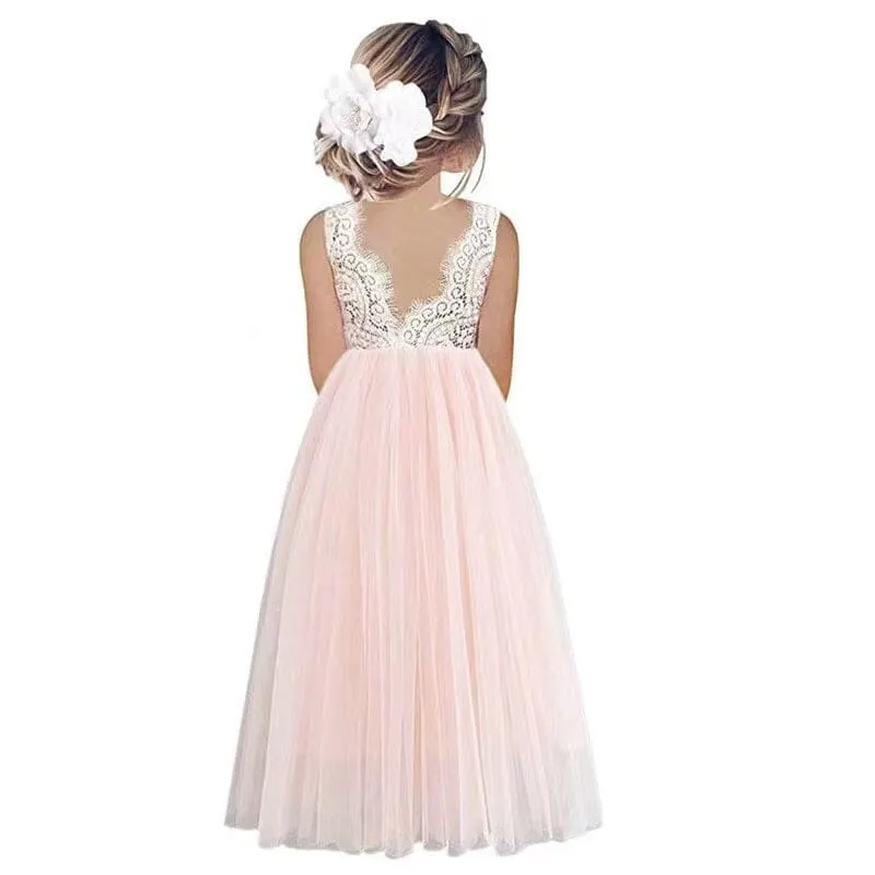 Princess Lace Backless Tulle A-line Dress