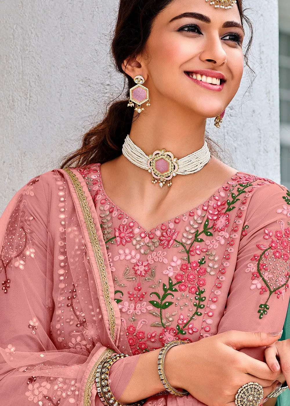 Readymade Mauve Pink Embroidered Viscose Georgette Suit