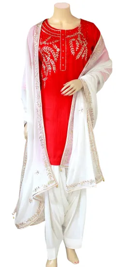 Red & White Color Rajasthani Traditional Gota Patti Hand Work Patiala Salwar Suit