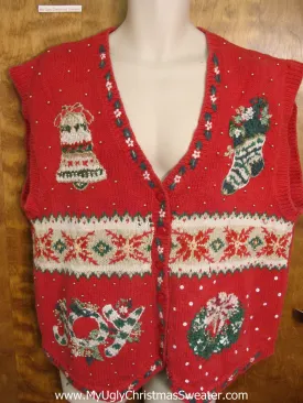 Red, White, and Green Funny Christmas Sweater Vest
