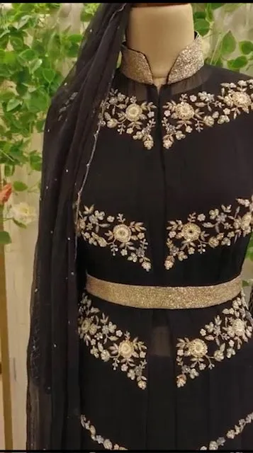 RFSS1615 -Heavy party wear suit with cutdana work jacket. comes with handwork belt.