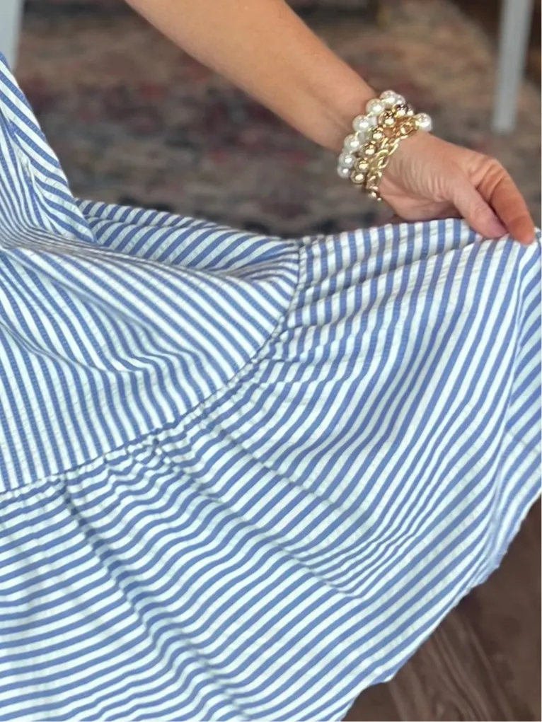 Ruffle Trimmed Striped Midi Dress