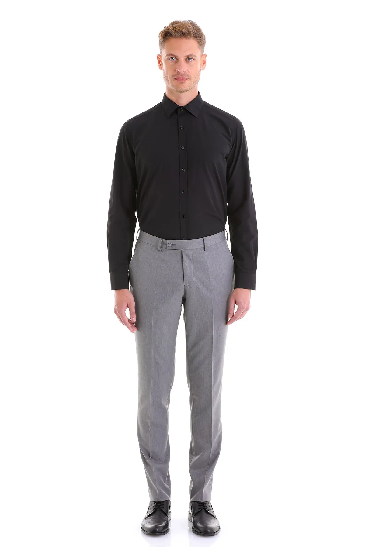 Slim Fit Black Cotton Blend Dress Shirt