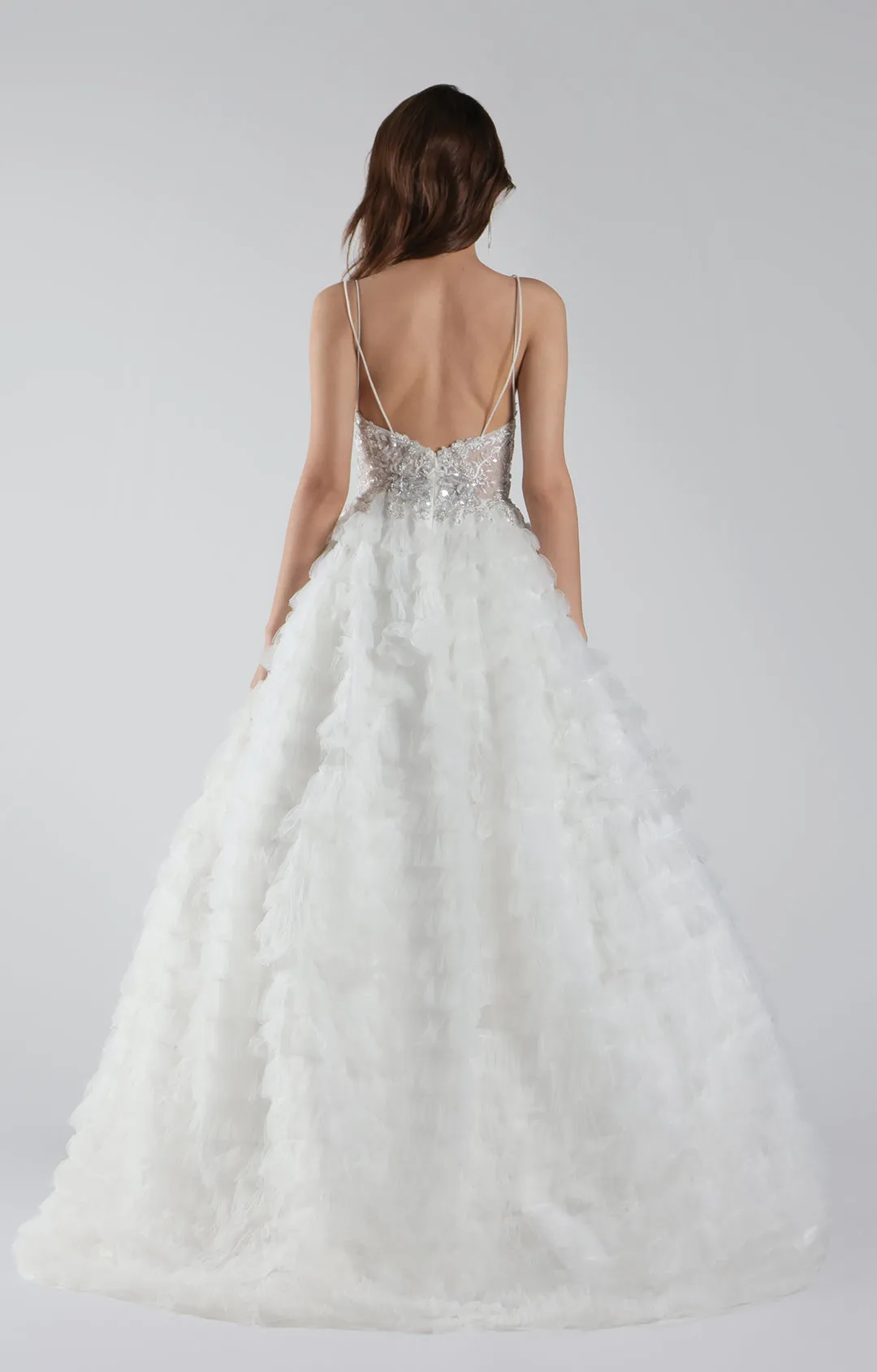 Spaghetti Straps Beaded Bodice Puffy Dresses