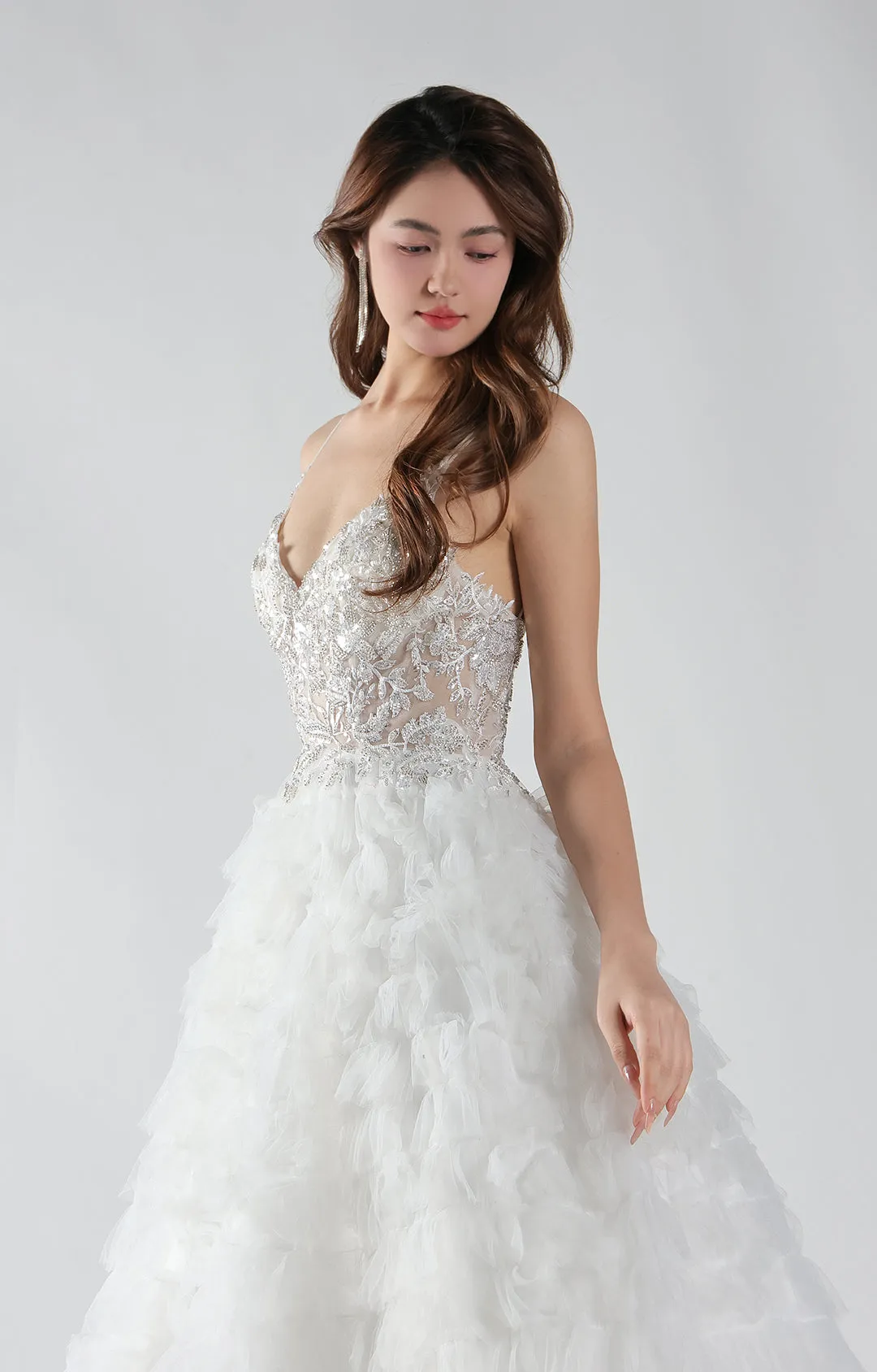 Spaghetti Straps Beaded Bodice Puffy Dresses