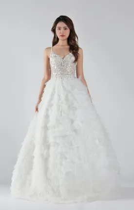 Spaghetti Straps Beaded Bodice Puffy Dresses