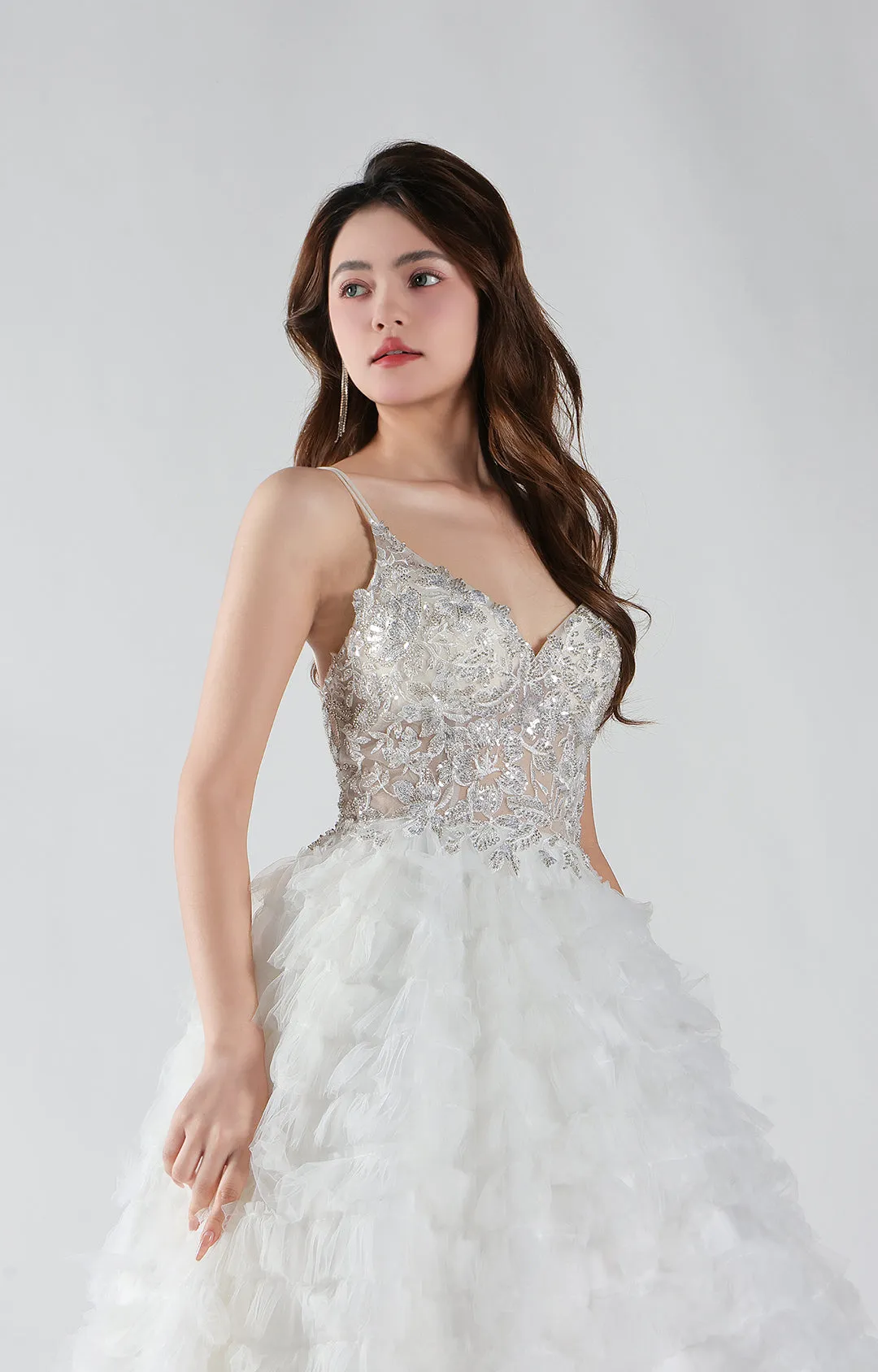 Spaghetti Straps Beaded Bodice Puffy Dresses