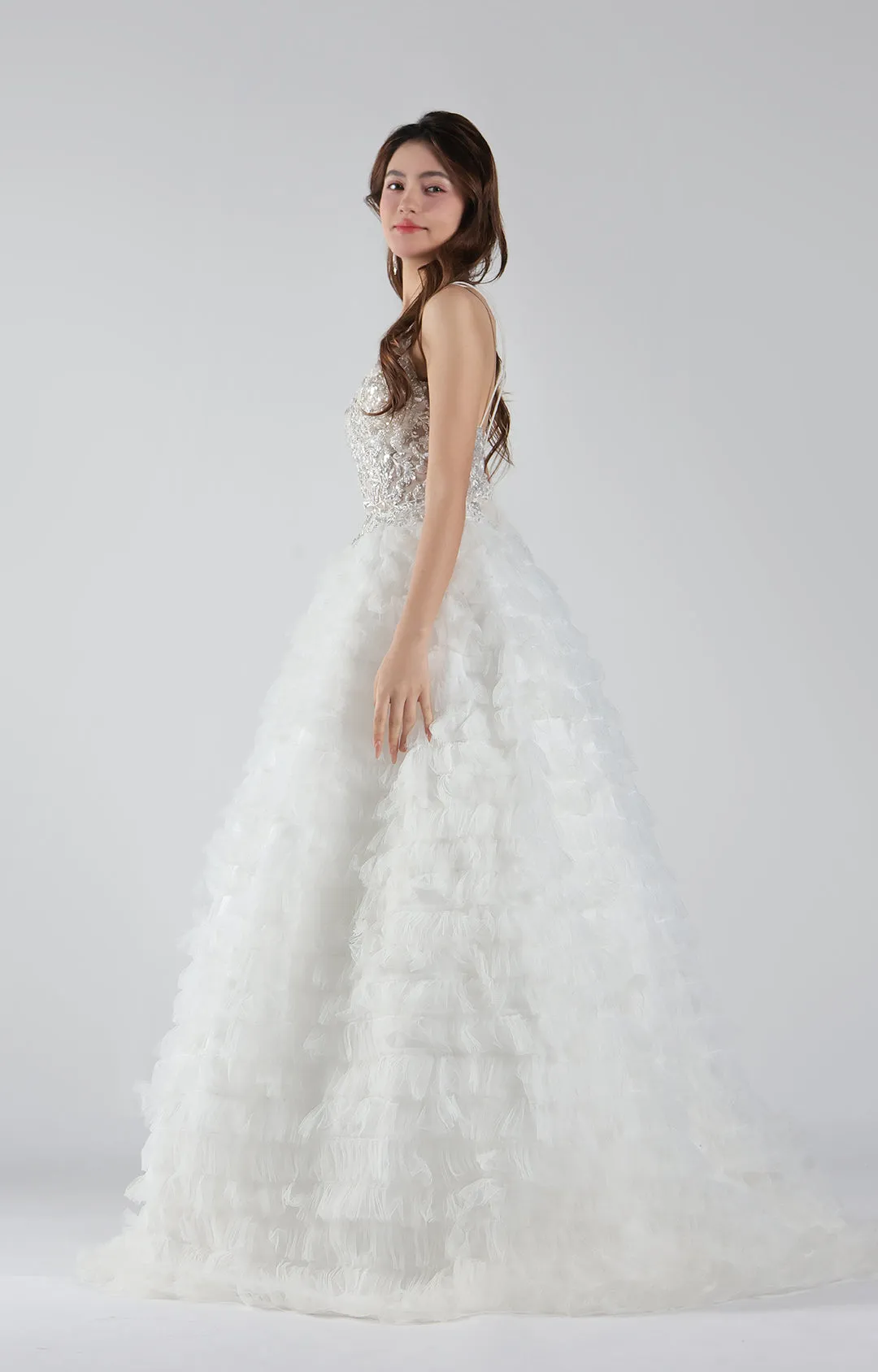Spaghetti Straps Beaded Bodice Puffy Dresses