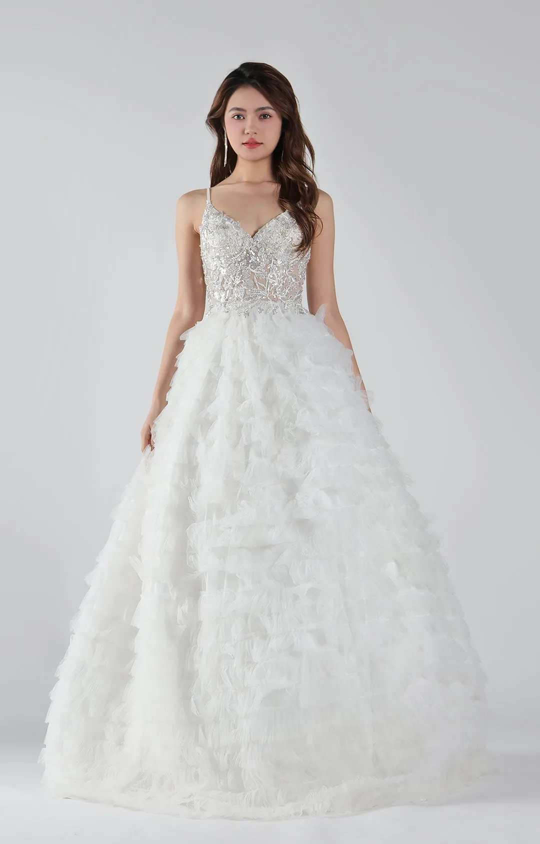 Spaghetti Straps Beaded Bodice Puffy Dresses