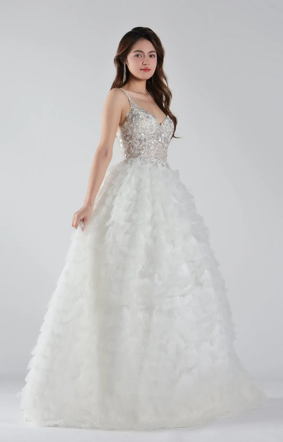 Spaghetti Straps Beaded Bodice Puffy Dresses