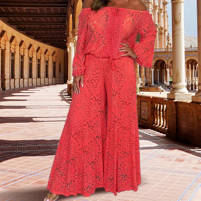  Spring sale-50% OFF  Women's two-piece set: lace top   wide-leg trousers Buy 2 get free shipping