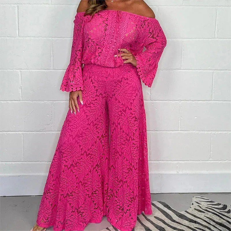  Spring sale-50% OFF  Women's two-piece set: lace top   wide-leg trousers Buy 2 get free shipping