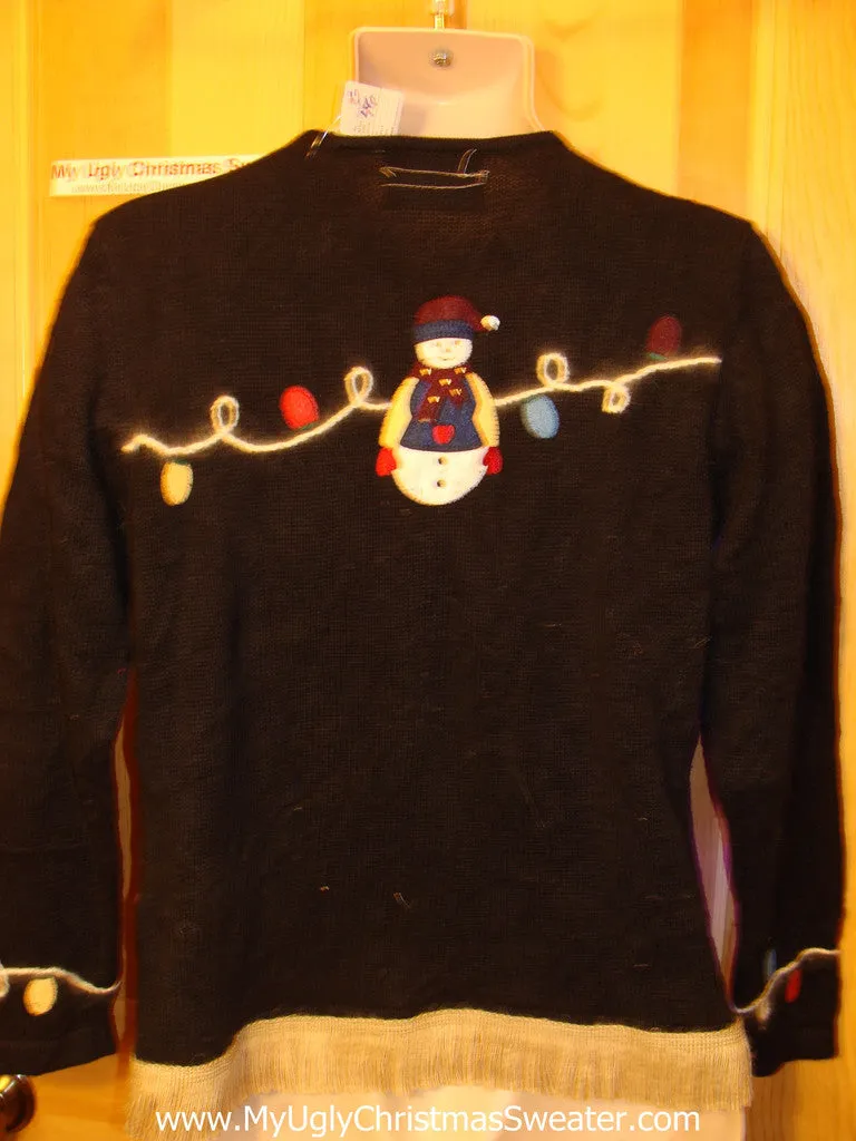 Tacky Ugly Christmas Sweater with Hanging Snowmen with Lights and Fringe (g46)