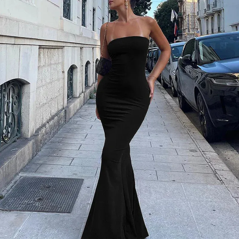 Uniwim Elegant Strapless Off Shoulder Long Dress