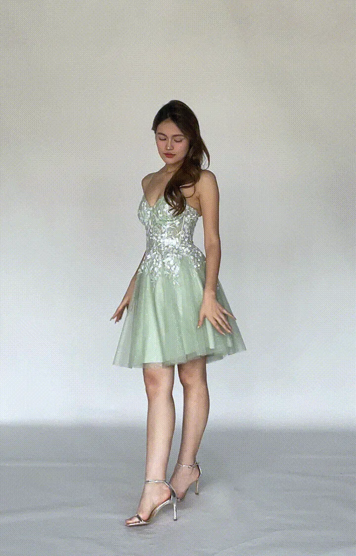 V-Neck Lace Floral Bodice Cross Straps Mini Dresses