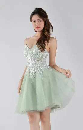 V-Neck Lace Floral Bodice Cross Straps Mini Dresses