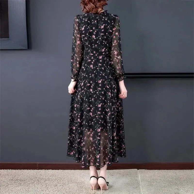 Women Floral Mid Dress Summer New Elegant Short Sleeve V- Neck Dress - WD8005
